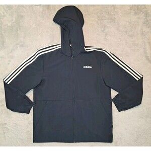Adidas Jacket Mens Large Full Zip Long Sleeve Kangaroo Pockets Navy Run Hoodie